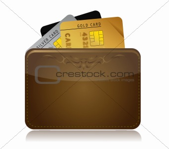 Leather wallet with credit cards inside.