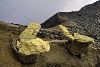 Basket full of sulfur nuggets