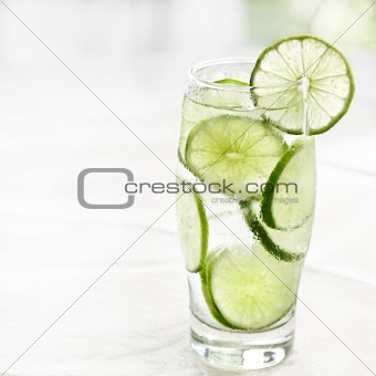 lime drink with ice and copyspace