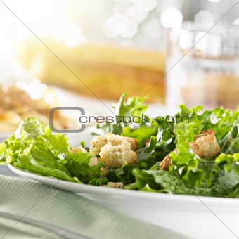 leafy green salad with croutons
