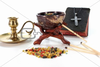 colorful frankincense with incense censer