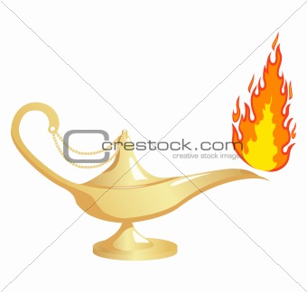 Aladdin`s lamp with fire