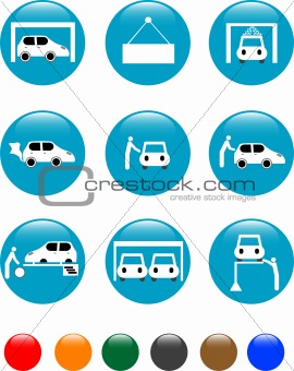 set of car Auto service blue button isolated on white