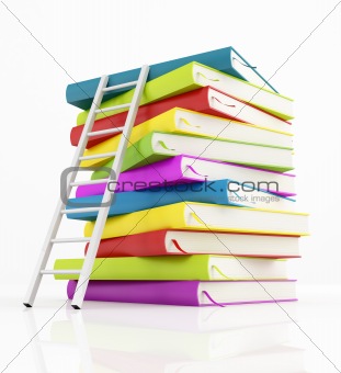 stack of book and white ladder