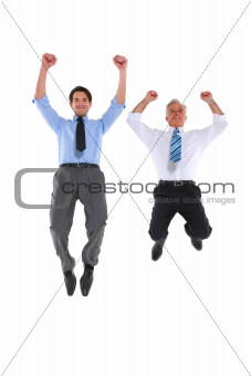 two businesswoman jumping and rejoicing