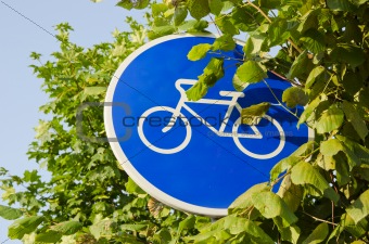 bicycle track sign and tree leafs
