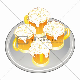 Light beer mug or goblet on silver tray