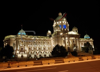 Serbian parliament building, night scene
