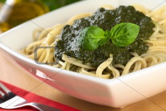 Fresh Homemade Pesto on Spaghetti