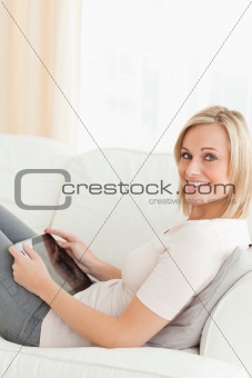Portrait of a woman with a tablet computer