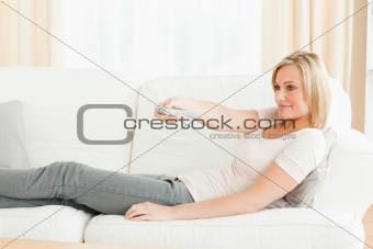 Woman using a remote