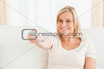 Close up of a woman watching television