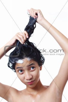 Hair with shampoo