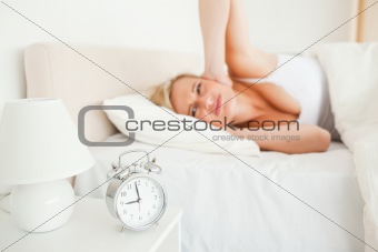 Upset woman waking up