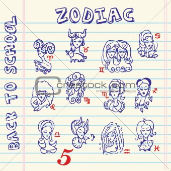 school zodiac signs, doodley set symbols