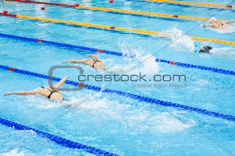 swimmers swimming in a pool 