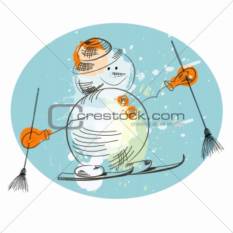 Christmas card with happy snowman 