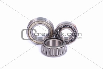 Three different type ball bearings isolated on white background