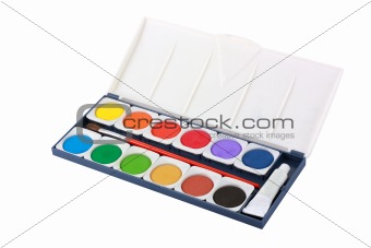 Water color box with brush isolated