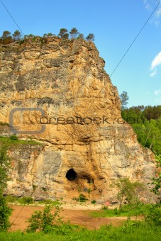Kalimoskan rock with cave in southern Ural
