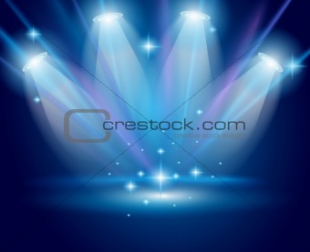 Magic Spotlights with Blue rays and glowing effect 