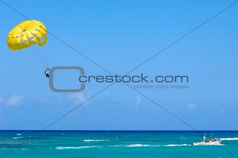Parasailing over the caribbean sea.