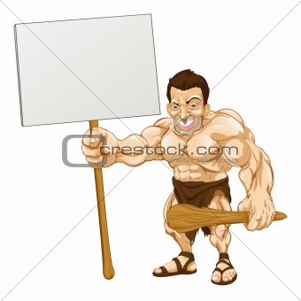 Caveman holding sign cartoon