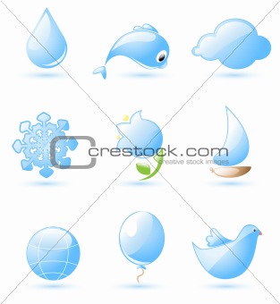 Blue glossy nature icons