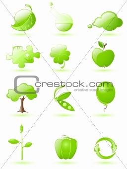 Green glossy icon set