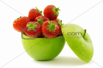 Strawberries  and the apple