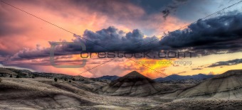 Painted Hills in Oregon Panorama at Sunset