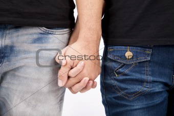young couple hands, isolated on white background