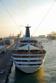 Rear view of cruise ship