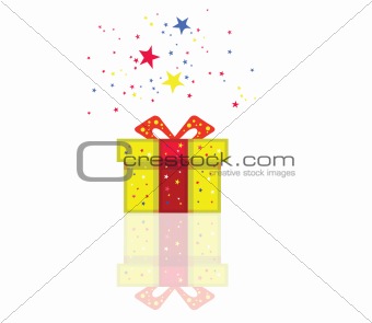 Color holiday present with stars around. Vector format