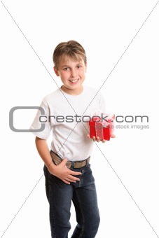 Child holding Christmas gift