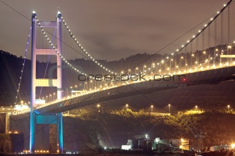 Tsing Ma Bridge in Hong Kong at night