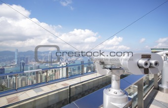 View point with telescope near  hongkong,china