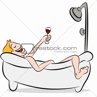 Man Drinking Wine In The Bathtub