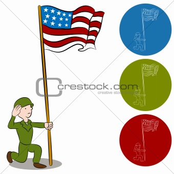 American Solider Saluting Flag