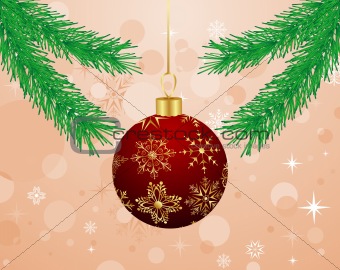 Christmas background with branch and ball