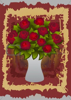 Beautiful red roses in vase with background