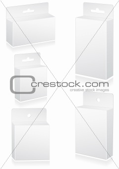 Vector illustration set of blank retail boxes with hang slot.