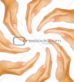 Human hands forming a circle with copy-space in the middle