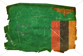 Zambia Flag old, isolated on white background.