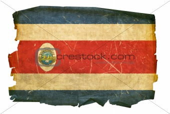 Costa Rica flag old, isolated on white background.