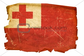 Tonga Flag old, isolated on white background.