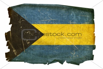 Bahamas Flag old, isolated on white background.