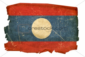 Laos Flag old, isolated on white background.