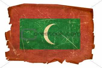 Maldives Flag old, isolated on white background.