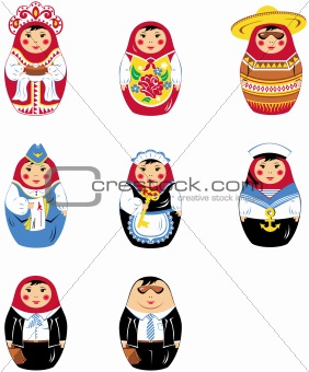 Matryoshka russian doll icon set